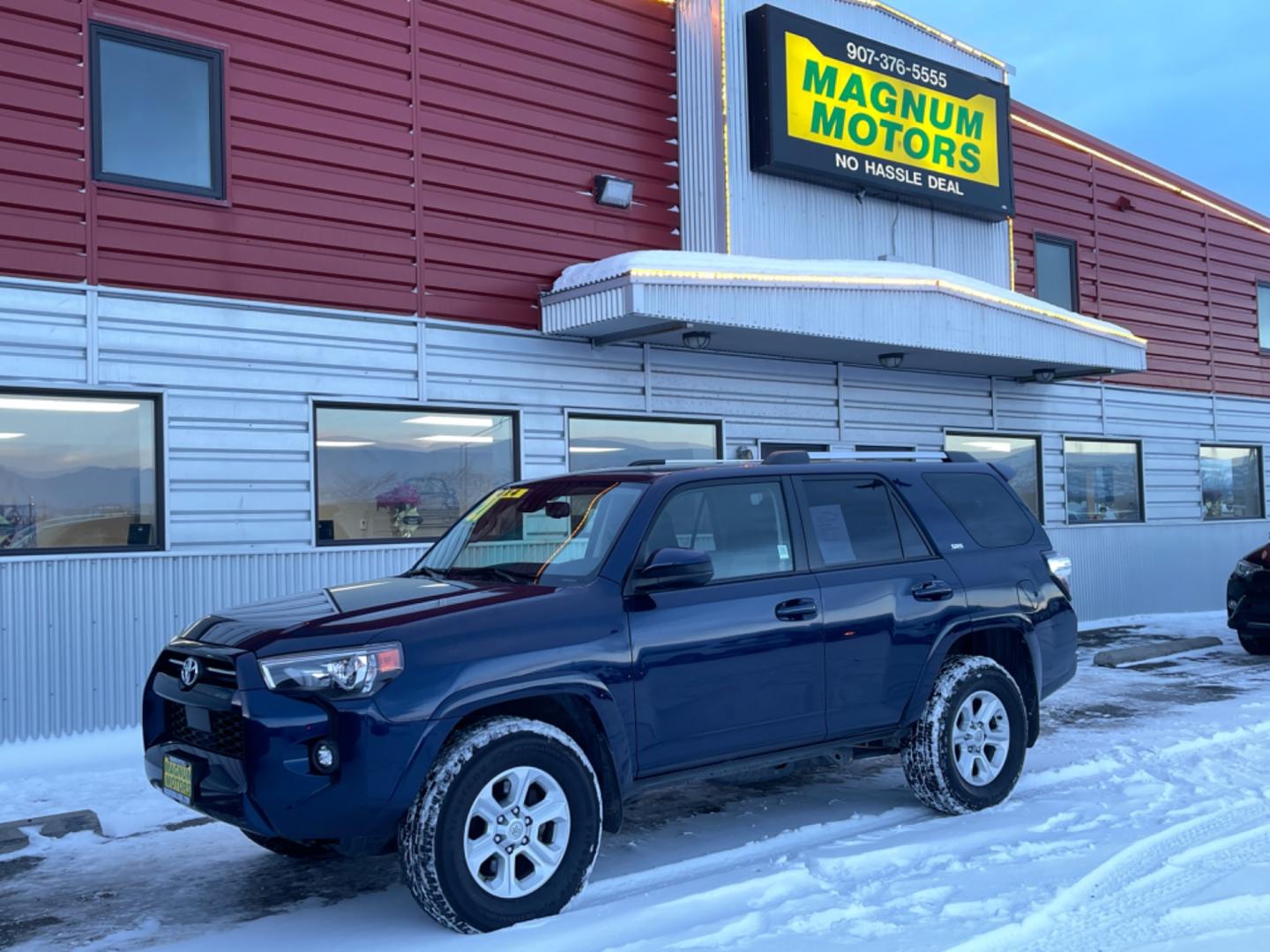 2021 Blue /charcoal cloth Toyota 4Runner SR5 4WD (JTEMU5JR4M5) with an 4.0L V6 DOHC 24V engine, 5A transmission, located at 1960 Industrial Drive, Wasilla, 99654, (907) 274-2277, 61.573475, -149.400146 - Photo#2